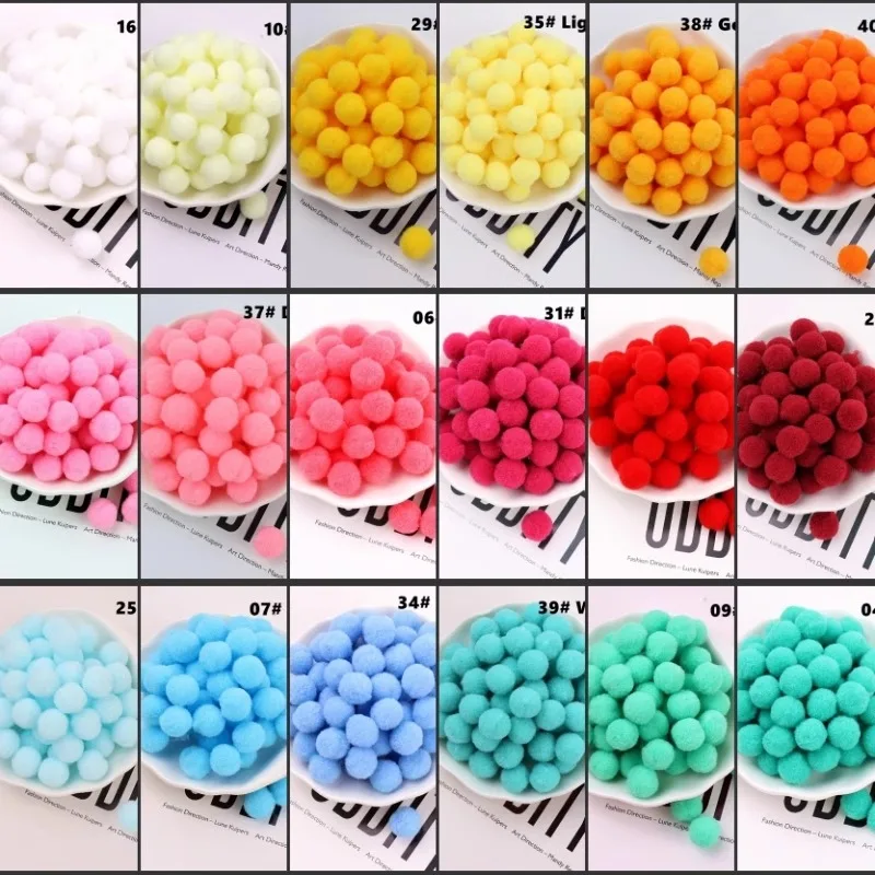Boules de pompons de couleurs mélangées, 8/10/15/20/25/30mm, Mini boules de pompons pelucheux, noir, blanc, vert, bricolage, porte-clés de décoration
