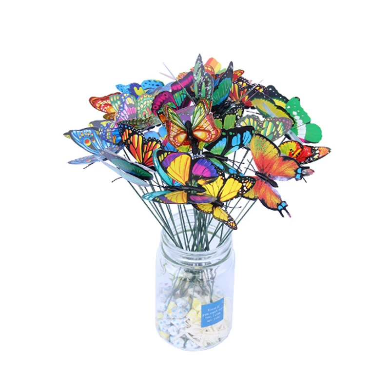 Butterfly Decoration 24PCS 10PCS 3D PVC Simulation Outdoor Garden Creative Floral Pole Color Random