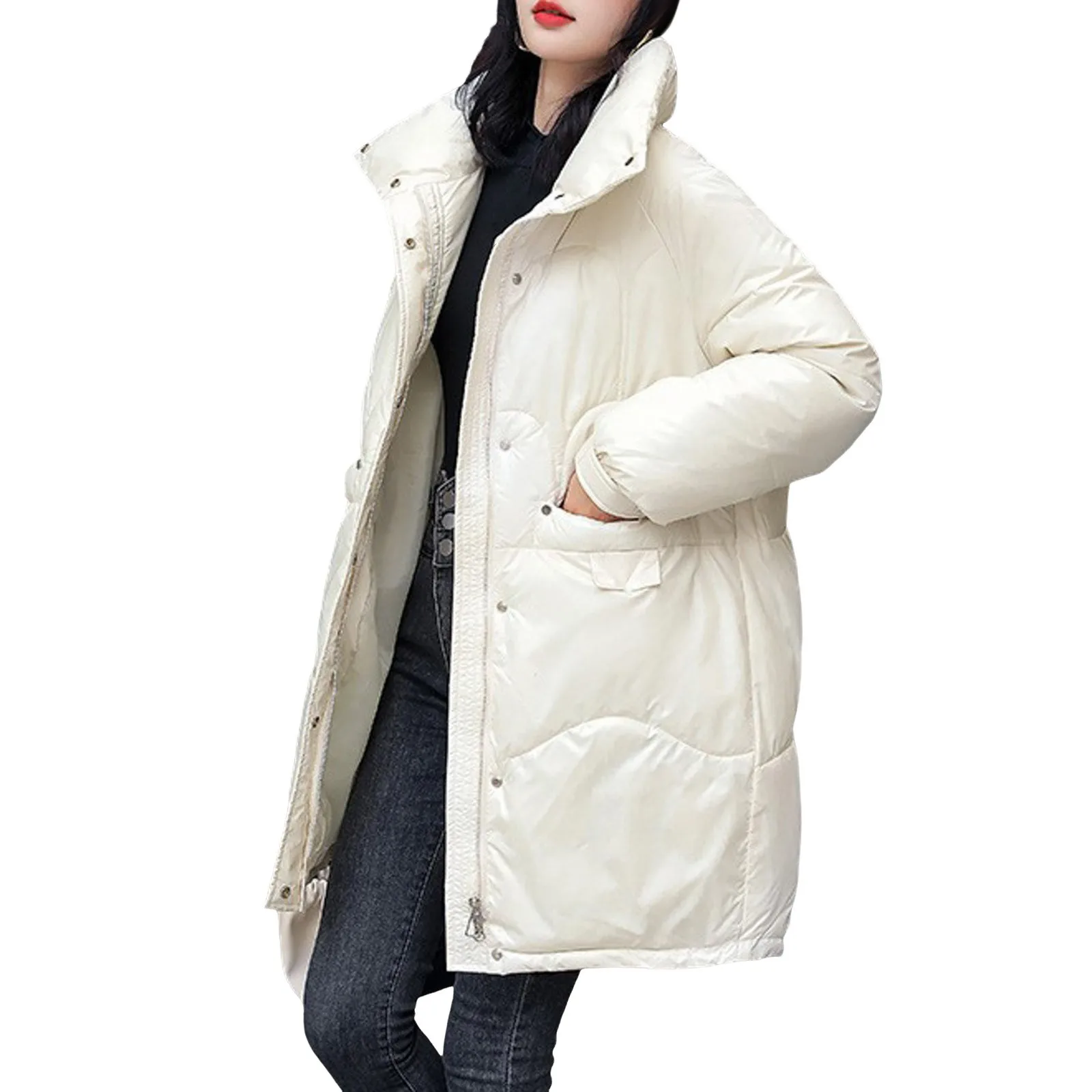 

Women Polyester Winter Jacket Winter Coat Loose Lightweight Jacket Warm Long Sleeve Coat down Jacket Women with Hood
