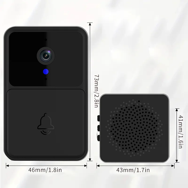 Wireless WiFi battery-powered doorbell: 480P night vision peephole + human body sensor + two-way intercom, anti-theft alarm / in