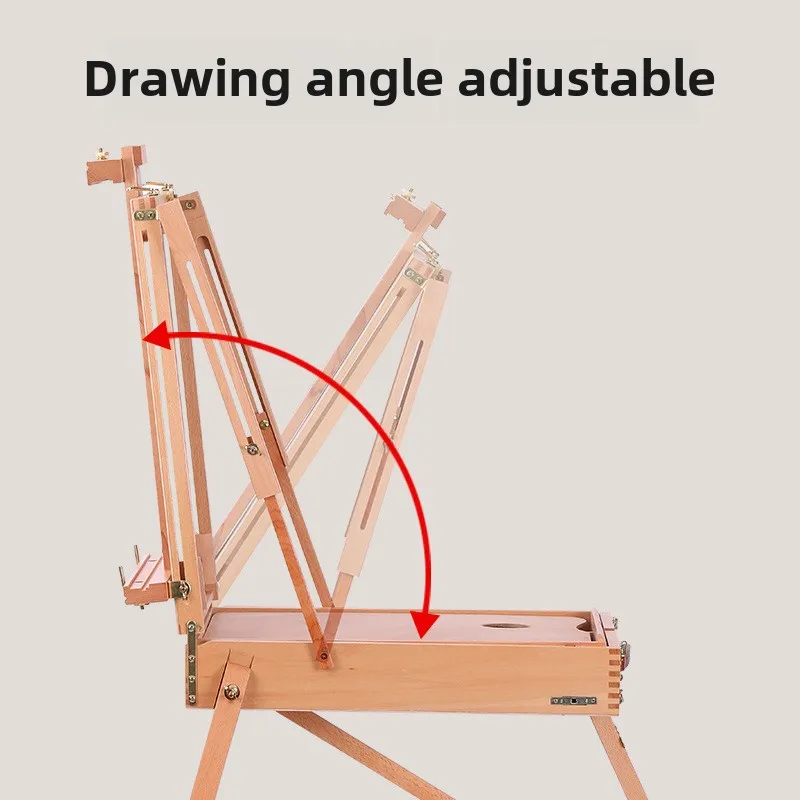 Beechwood Painting Box Sketching Portable Oil Painting Box Collapsible Art Tool Telescopic Back Easel for Canvas Up To 88cm