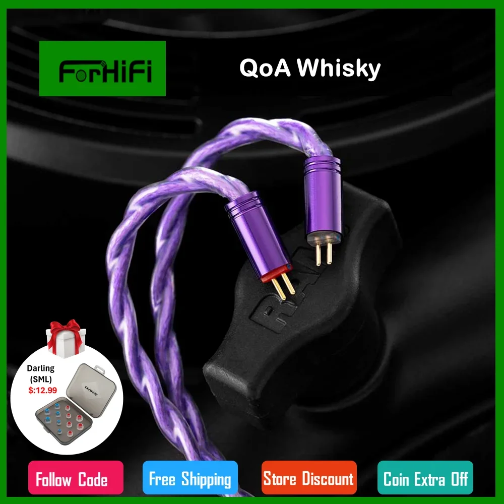 

QoA Whisky Earphone Upgrade Cable Silver Plated 5N OCC + Alloy Copper 0.78 2Pin IEM Cable With Interchangeable 3.5+4.4mm Plug