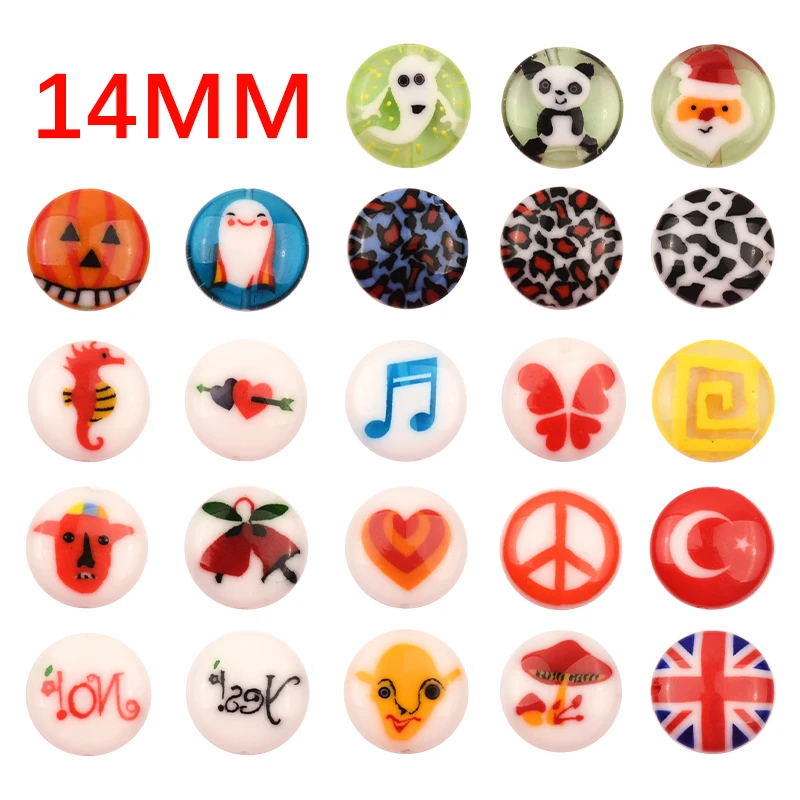 

14mm 5pcs Pattern Flat Round Beads Lampwork Glass Beads Spacer Loose Beads For Jewelry Making DIY Bracelet Necklace
