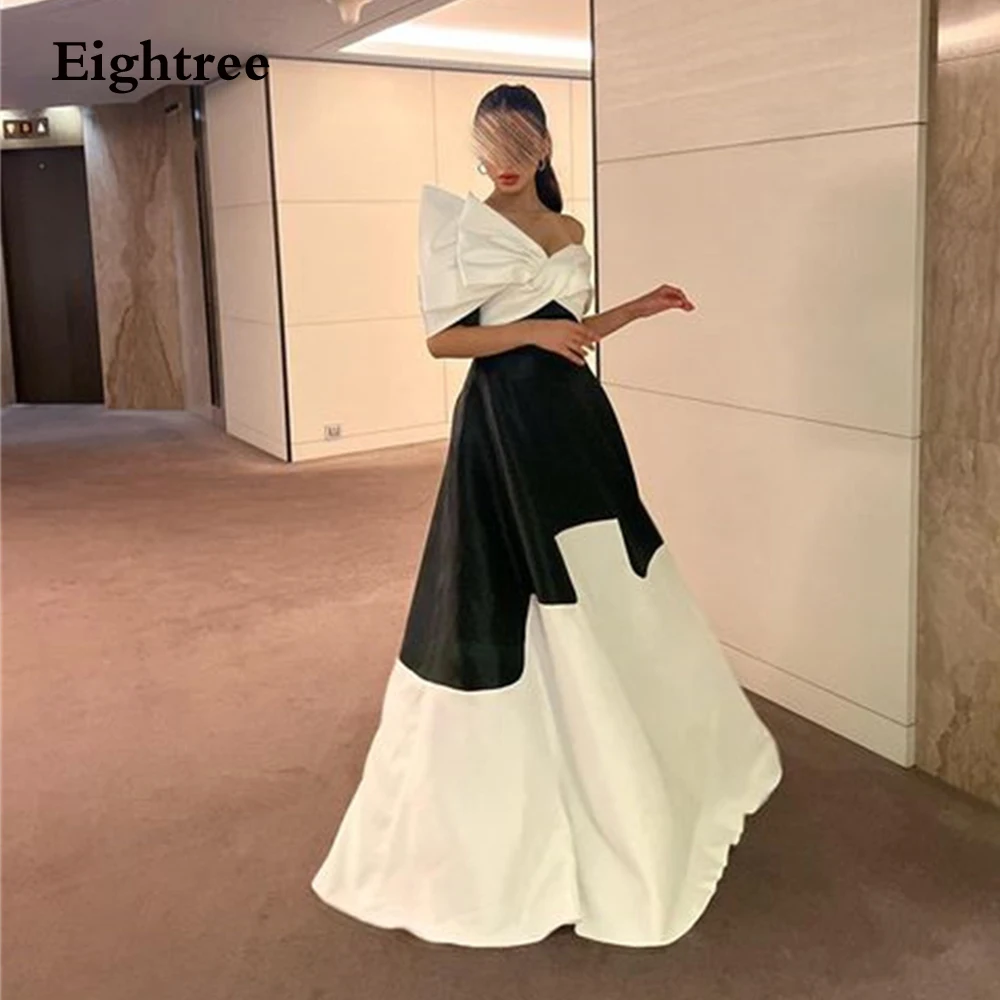 

Eightree Vintage Black and White Evening Dresses Stain Off The Shoulder Big Bow Long Pearls Plus Size Abendkleider Dubai 2023