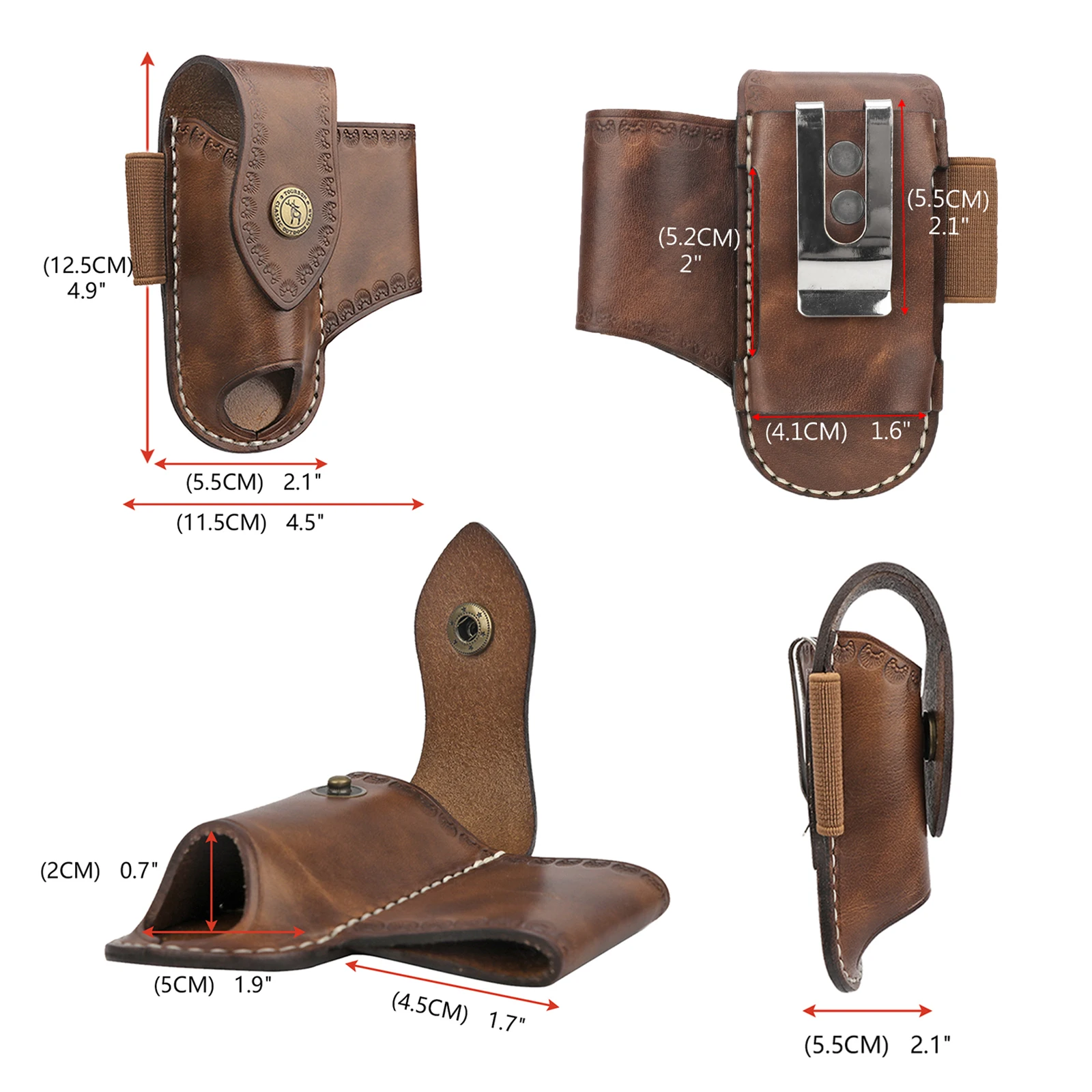Tourbon Heavy Duty Leder EDC Tasche Multitool Mantel Clip-auf Gürtel Solid EDC Werkzeug Tasche Fall Braun – Detail 12