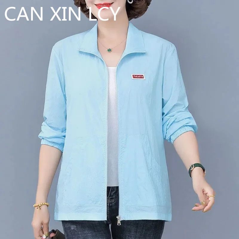 

Женская куртка-пальто, новинка 2023, летние куртки для мам среднего возраста, Солнцезащитная одежда, тонкое пальто, уличный дышащий солнцезащитный Топ для мам, 5XL