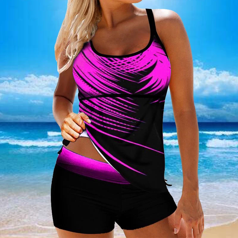 Women 2 Pieces Swimsuit Tankini Set Leaf Printed Summer Beach women swimsuit women two piece sets