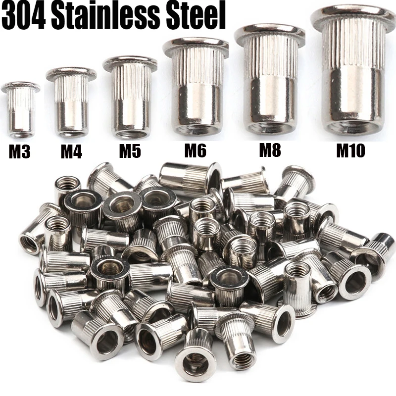 10/20/50PCS 304 Stainless Steel Rivets Nuts Insert Flat Head Threaded Nut Riveter Nut Gun Tools Rustproof M3/M4/M5/M6/M8/M10/M12 images - 6
