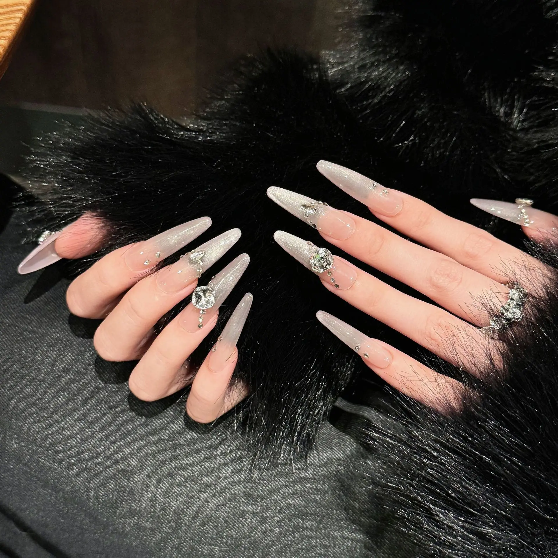 10개 고급 수제 롱 드롭 점진적 변화 아이스 페네트리티 디자인 프레스온 네일 (3종 도구, 네일 글루 탭 포함) - AliExpress