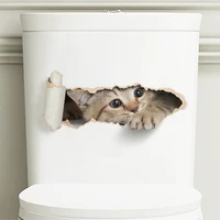 Torn Peeping Kitten Toilet Sticker 3D Effect Bathroom Toilet Seat Waterproof Sticker Self-Adhesive 3