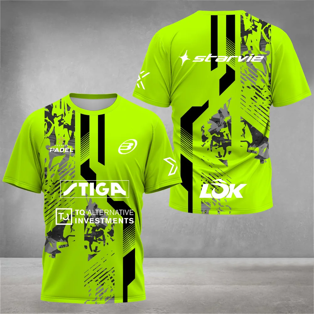 2024 Men's Green Padel Jersey Breathable Quick-Drying Tennis Short Sleeve T-Shirt Sportswear Gym Fitness Clothing Badminton Tops