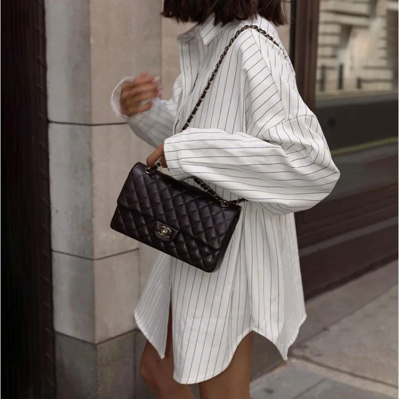 New Autumn Lapel Long Sleeve Striped Shirt Coat Fashionable Loose Casual Shirt Women's Wanlj