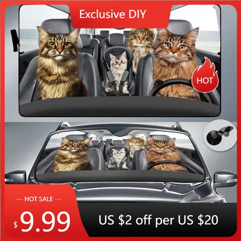 

Maine Coon Family Car Sun Shade, Maine Coon Car Windshield, Maine Coon Sun Car Accessories, Maine Coon Cat Lover, Auto Decor Scr