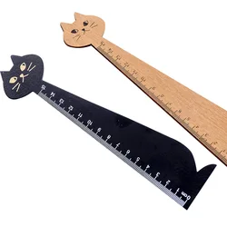 Règles en bois chat dessin animé 15cm, 2 pièces, outils de mesure, papeterie Kawaii, fournitures scolaires et de bureau, cadeau pour enfants 