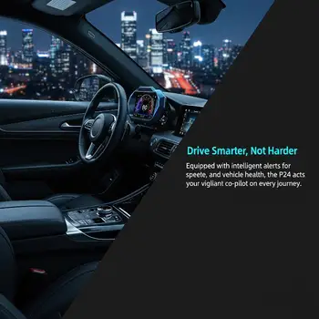 Display Head-Up per Auto OBD+GPS P24 HUD, Tachimetro Digitale, Computer di Bordo con Allarme di Bassa Tensione per Tutti i Veicoli
