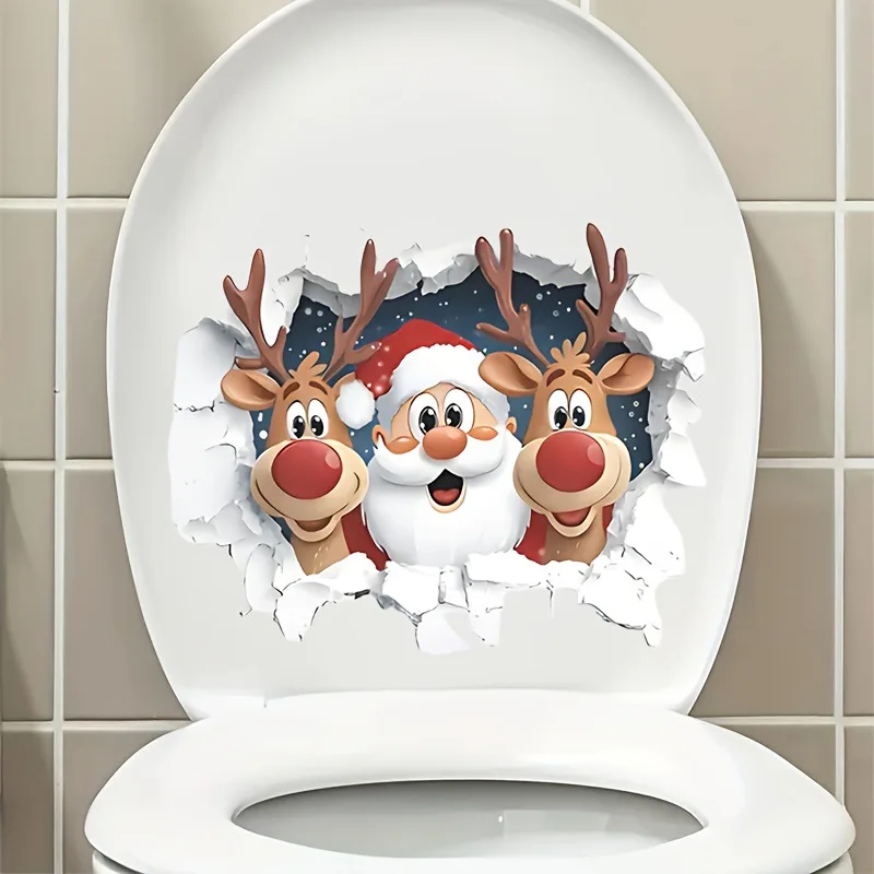 1PC Santa Claus Christmas Design Toilet Stickers Waterproof for Toilets and Bathrooms DIY Glass Window Universal Vinyl Decals