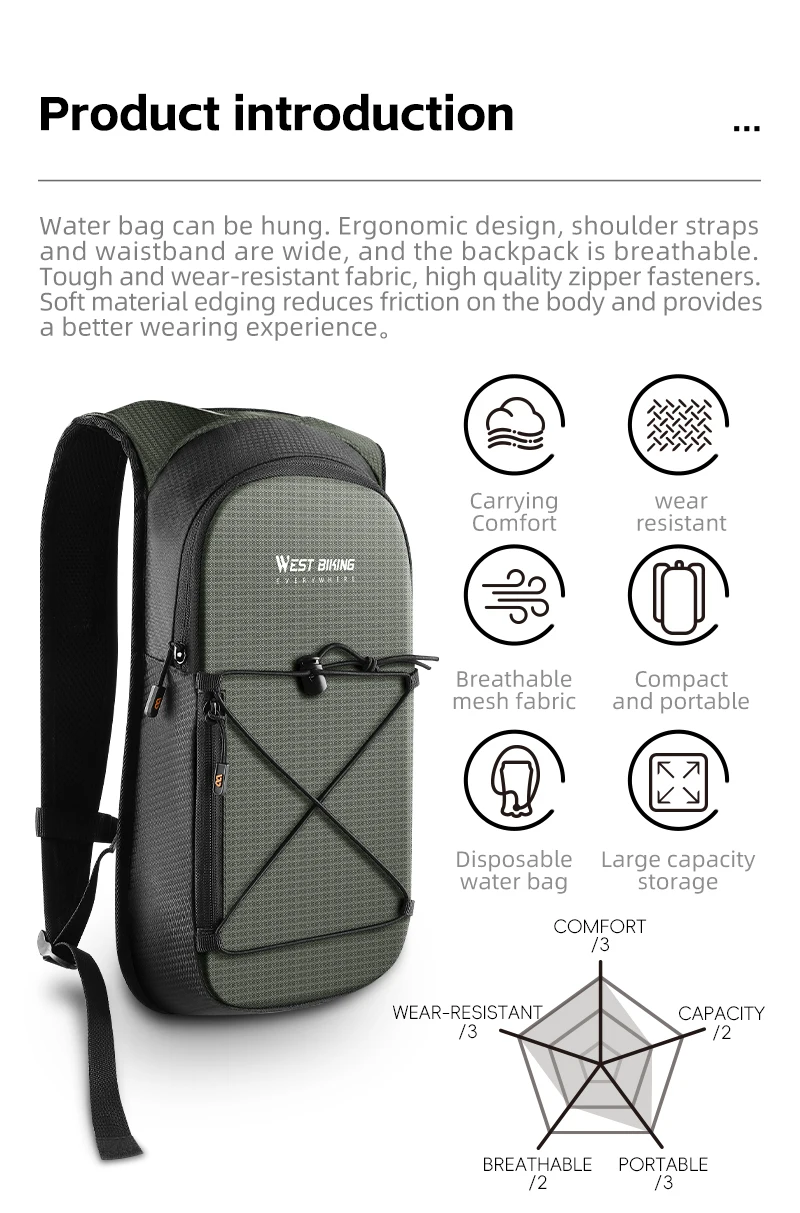WEST BIKING Leichter Fahrradrucksack 7L Fahrradtasche Outdoor Laufen Wandern Klettern Radfahren Hydrations-Rucksack Fahrradzubehör – Detail 2
