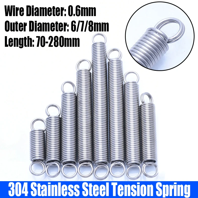 

1-5PCS 0.6mm Wire Dia 304 Stainless Steel O Ring Hook Extension Spring Tension Spring Coil Spring Dual Hook Spring L=70-280mm