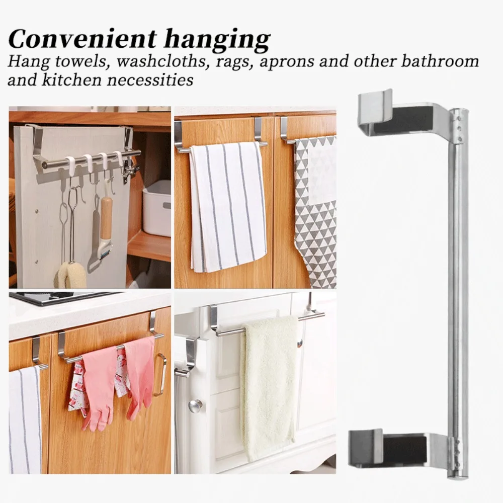 Towel Hanging Rod Non-Punching Stainless Steel Hooks Bathroom Organizer Rack Clothe Coat Hat Hanger Bathroom Kitchen Accessorie