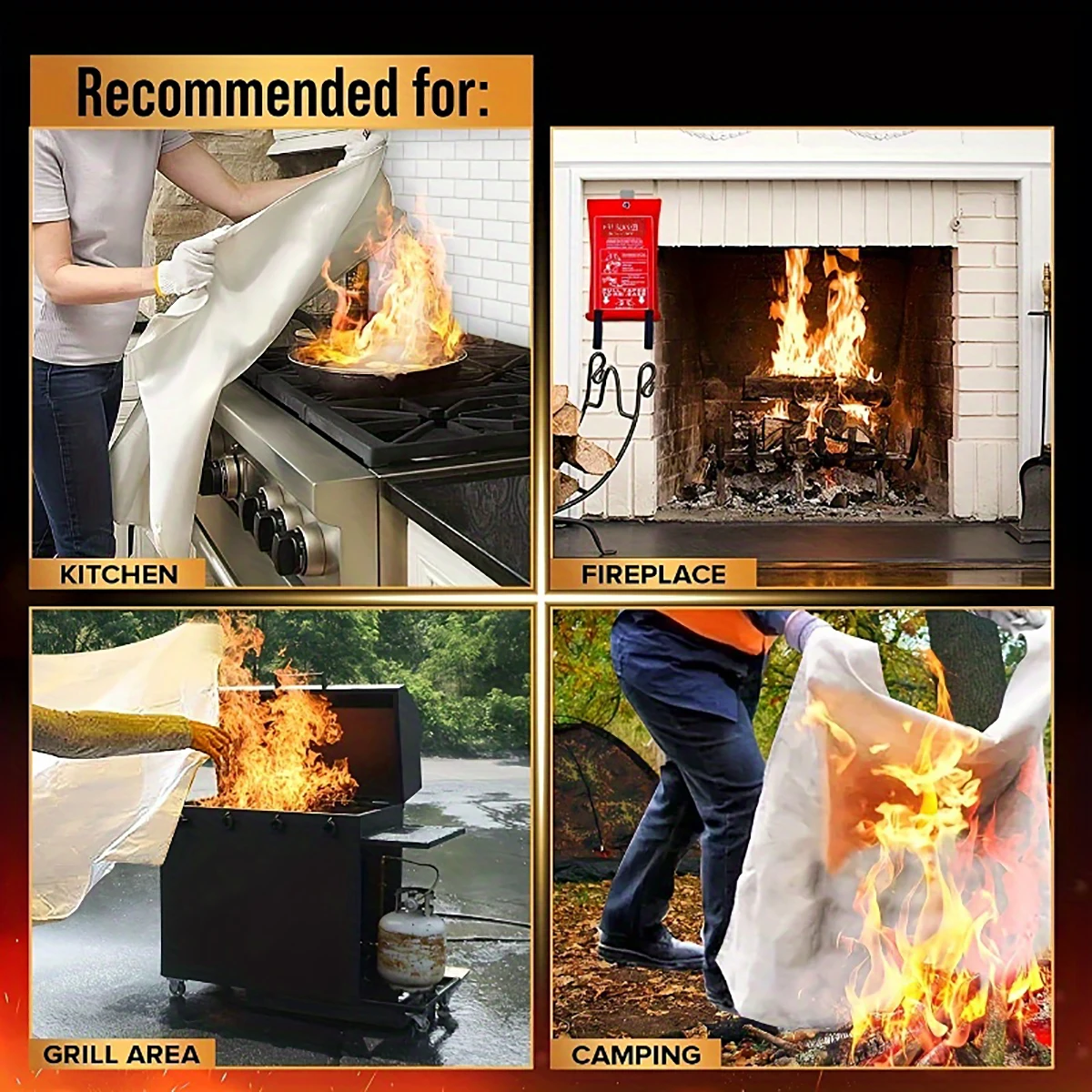 Fire Blanket 1pc Emergency Fireproof for Outdoor Home Kitchen School Fireplace Barbecue Rack Car Office