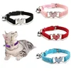 8 Colors Adjustable with Soft Velvet Material Pet Product Small Dog Collar Heart Charm and Bell Cat Collar Safety Elastic