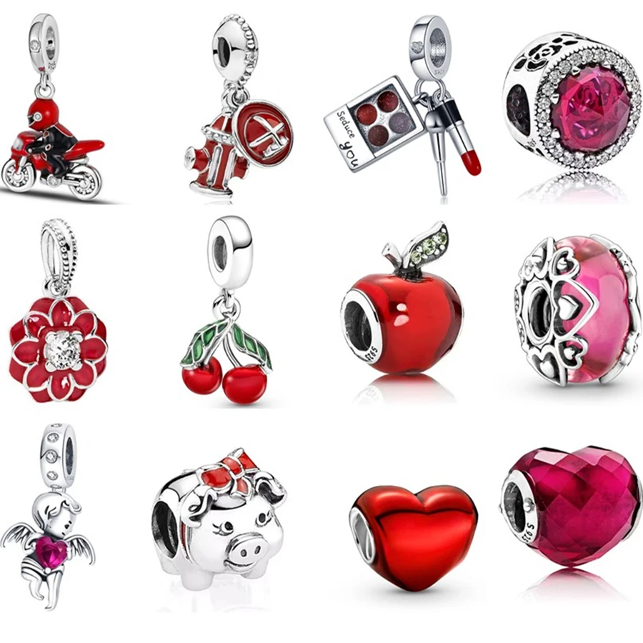 

Red-ribboned Pig Red Heart 925 Sterling Silver Charm Bead Fit Original Pandora Bracelet Necklace DIY Women Gift Jewelry