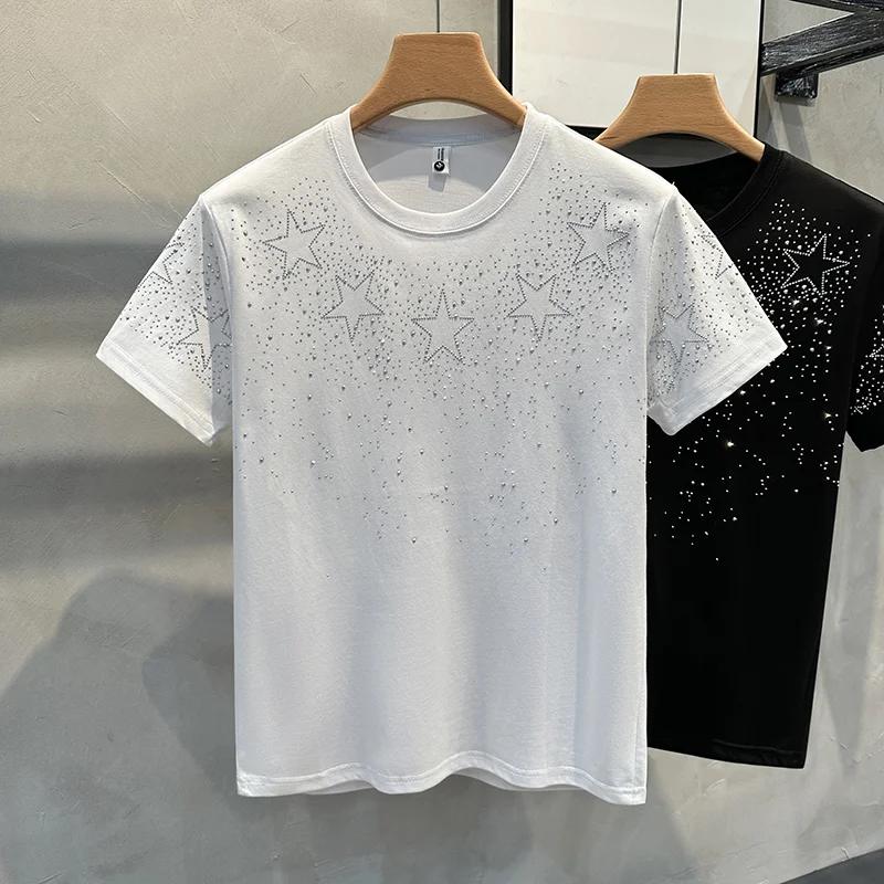 2025 Men T-shirt Short-sleeved Star Hot Diamond Internet Celebrity Explosion High-end Niche Half-sleeved T-shirt 4