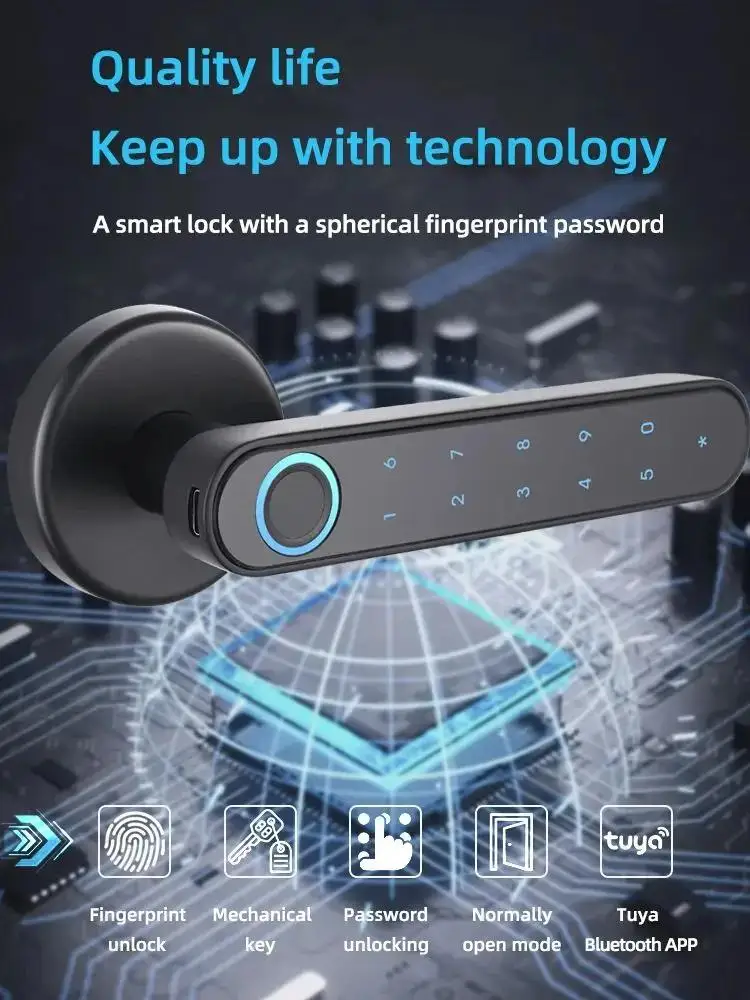 Fingerprint Door Lock Tuya Bluetooth Smart Password Mechanical Key Unlocking For Wooden Door Single Handle Smartlife