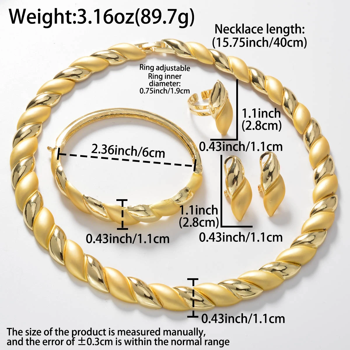 Dubai Classic Four-Piece Jewelry Set - Round Necklace Bracelet Earrings Ring for Bridal and Daily Wear