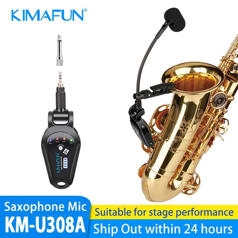 

KIMAFUN UHF Wireless Microphone System Clip on Musical Instruments for Saxophone Trumpet Sax Horn Tuba Flute Clarinet Pipe