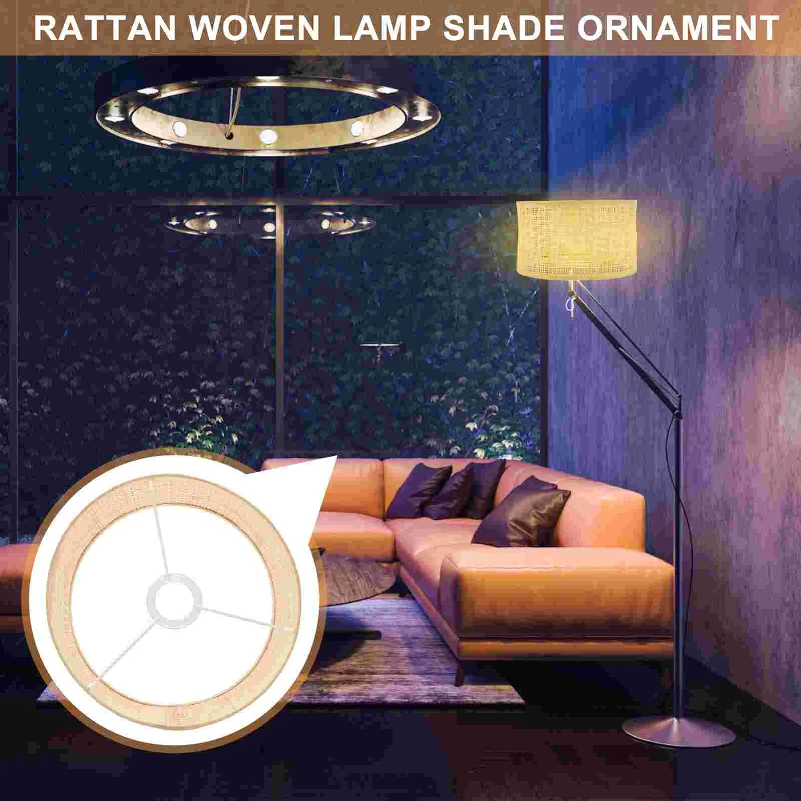 

Rattan Woven Lampshade Indoor Hanging Cover Ornament Checkered Ceiling Light Hand Decor