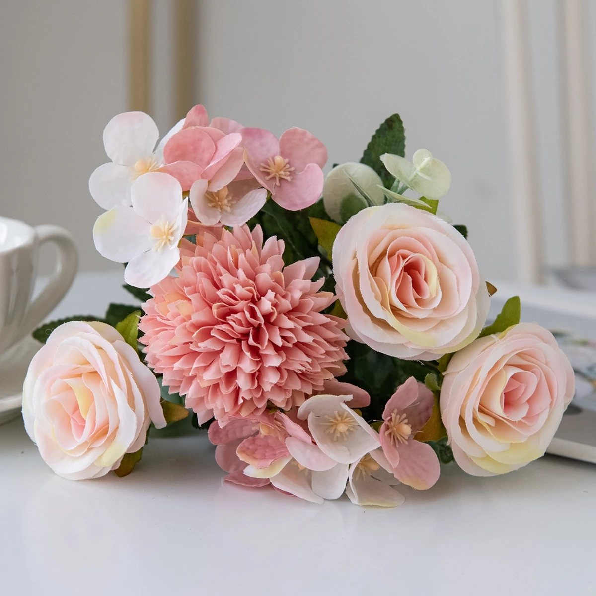 Vintage Silk Rose and Peony Bouquet for Wedding and Home Decor