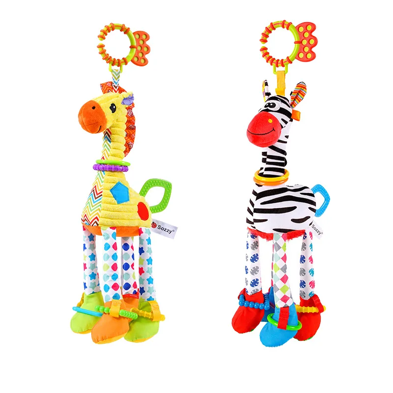 Soft Giraffe Zebra Animal Handbells Rattles Plush Infant Baby Development Handle Toys WIth Teether Baby Toy For Newborn Gifts 5