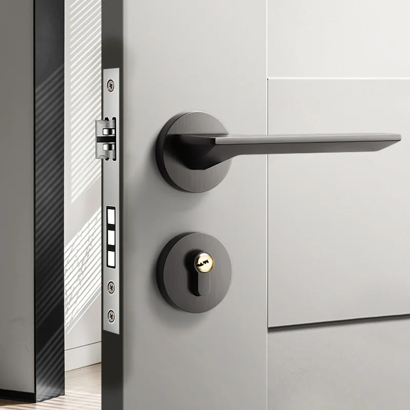 Modern Grey and Black Door Handle Lever Lock Kitchen, Bedroom, Bathroom, Office, Hotel-ping door handle lock