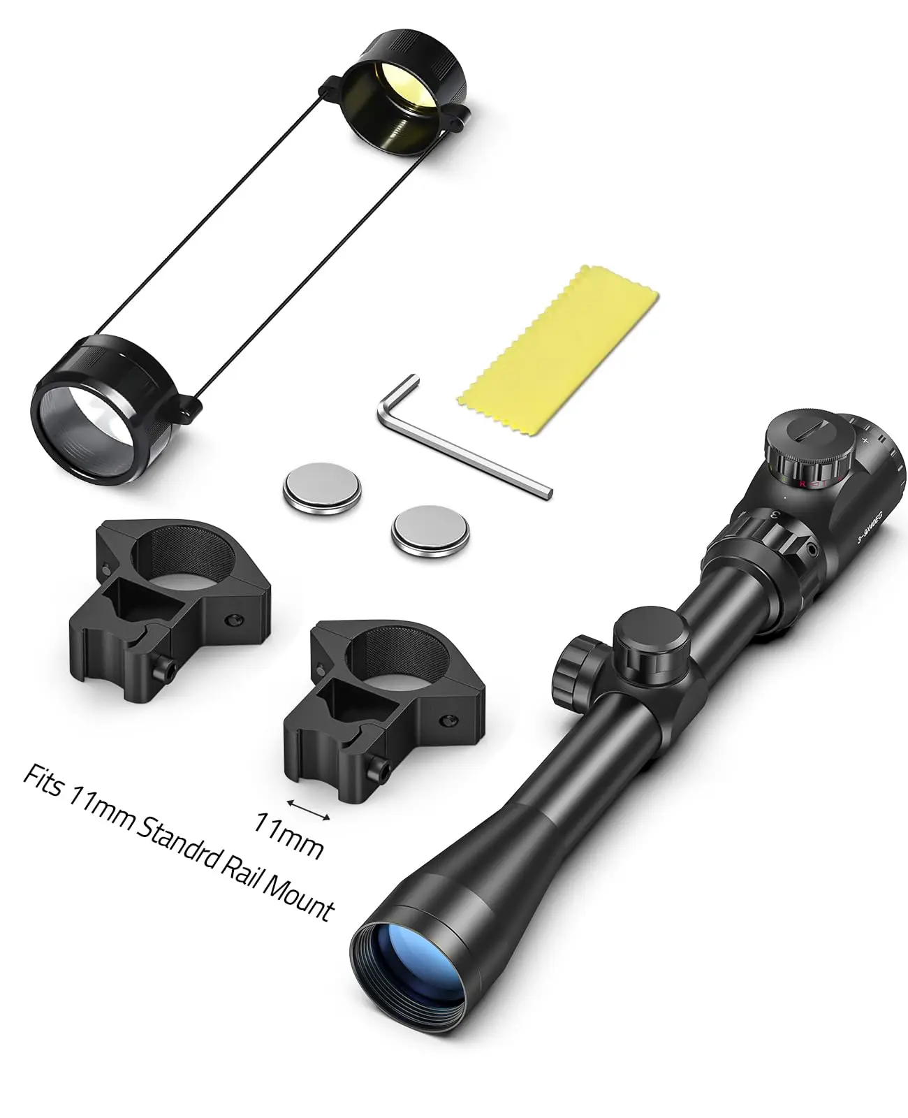 MidTen Rifle Scope 3-9x40 Red & Green Illuminated Optical Mil-dot Reticle For Hunting with Free Mounts 5 level bright
