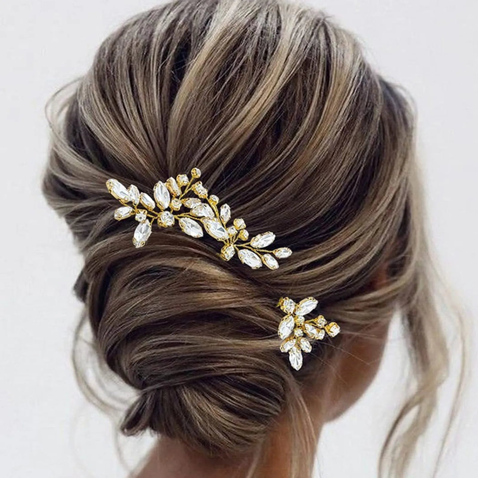 Hair Clip 3Pcs Bridal U-shaped Pin Metal Barrette Clip Hairpins Rhinestone Wedding Hair Accessories