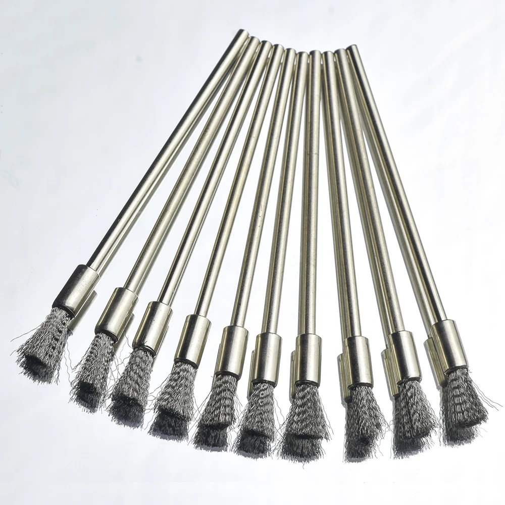 10Pc Stainless Steel Wire End Brush Pen Shape Bristle Scratch Brushes Extension Rod 1/8" Shank For Power Rotary Tool 2