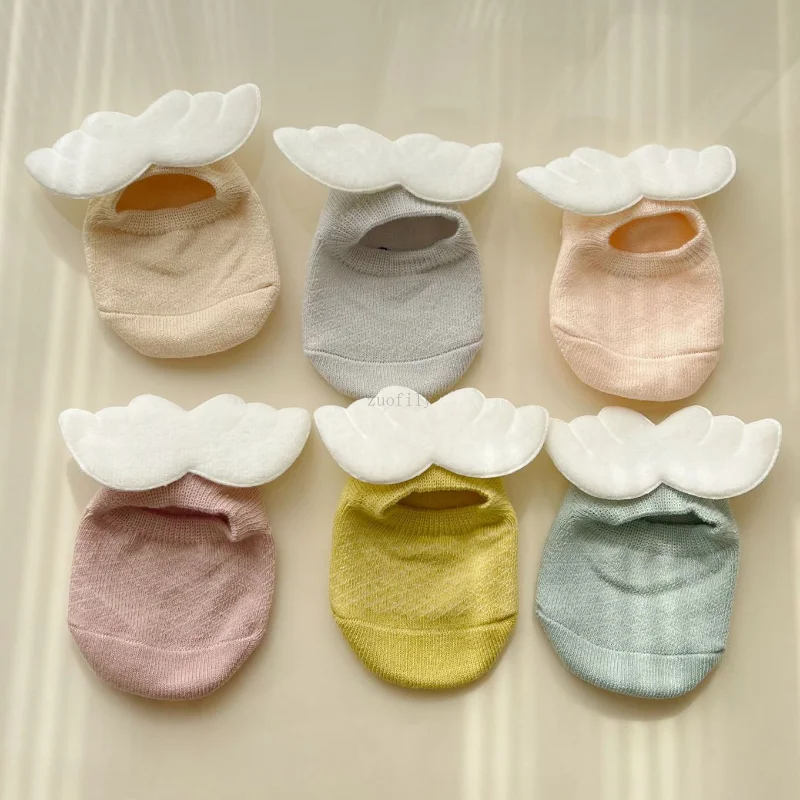 Baby Boys Angel Wing Socks Elastic Cotton Solid Color Newborn Socks Girls Spring Summer Anti-slip Floor Low-cut Socks for 0-3Yrs 3