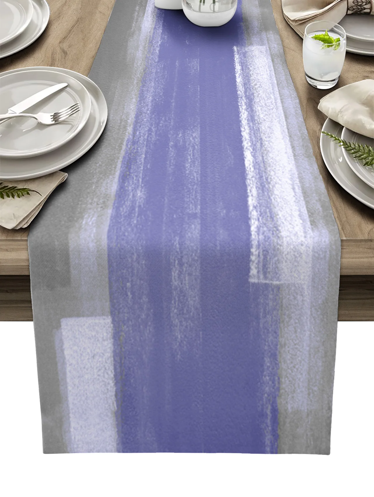 

Purple Oil Painting Texture Linen Table Runner Kitchen Table Decoration Farmhouse Dining Table Cloth Wedding Party Decor