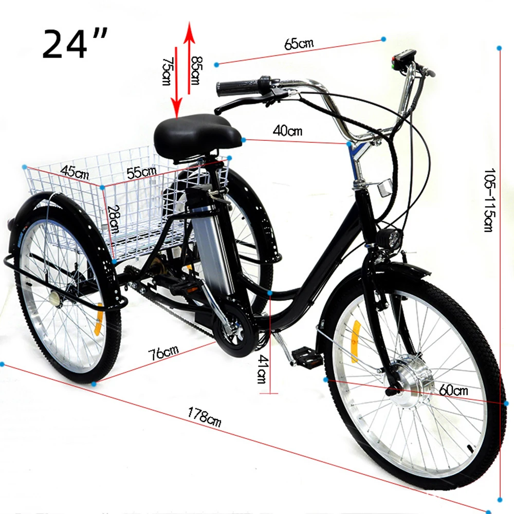 Electric Cargo Bike for Adults Seniors 350W 36V 12AH Removable Lithium Battery Three-wheel Electric Bicycle for Old People