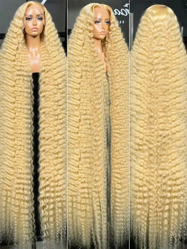Perruques frontales en dentelle HD 13×6 et 13×4, cheveux humains, ondulés profonds, bouclés lâches, blond miel, ondulations vietnamiennes, 32 36 pouces, 230% de densité, pour femmes, couleur 613