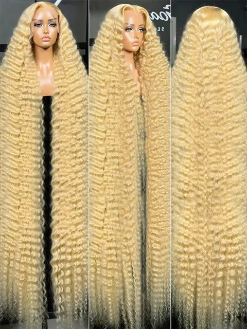 Perruques frontales en dentelle HD 13x6 et 13x4, cheveux humains, ondulés profonds, bouclés lâches, blond miel, ondulations vietnamiennes, 32 36 pouces, 230% de densité, pour femmes, couleur 613