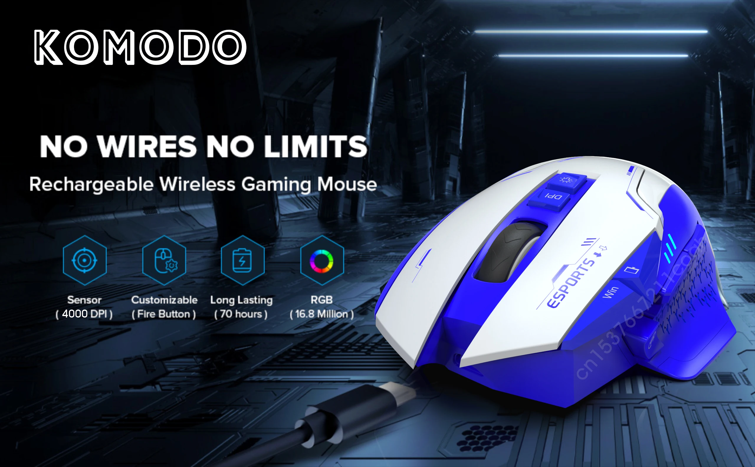 Mouse sem fio para jogos, programável para