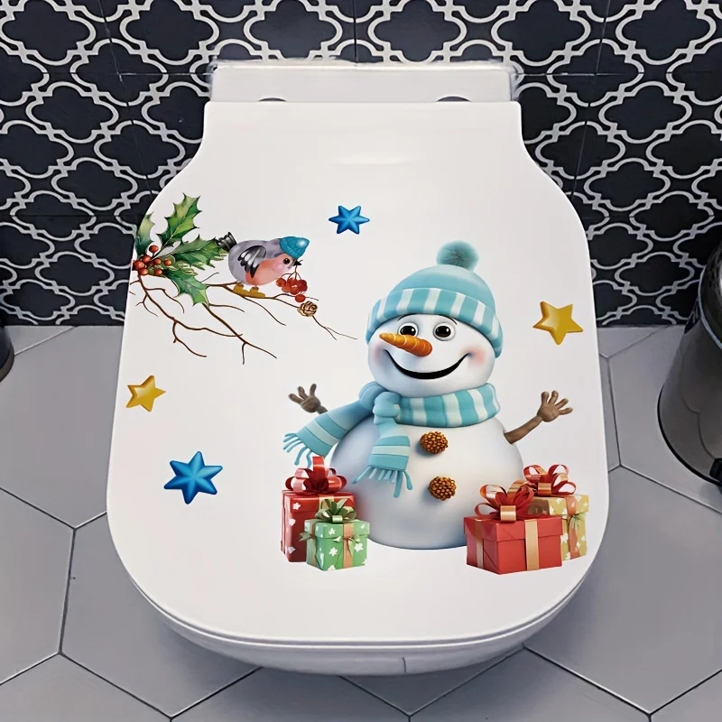 Christmas Snowman Decorative Stickers for Toilet Lids Water Tanks & Walls Self-Adhesive PVC Cute Snowman Decal Christmas Gift