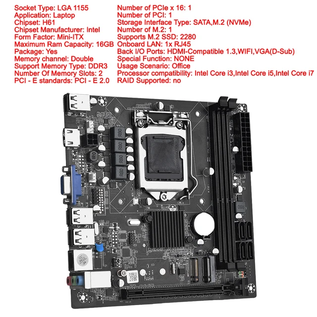 Placas Base H61 ME Placa Base Mini ITX De 16 GB LGA 1155