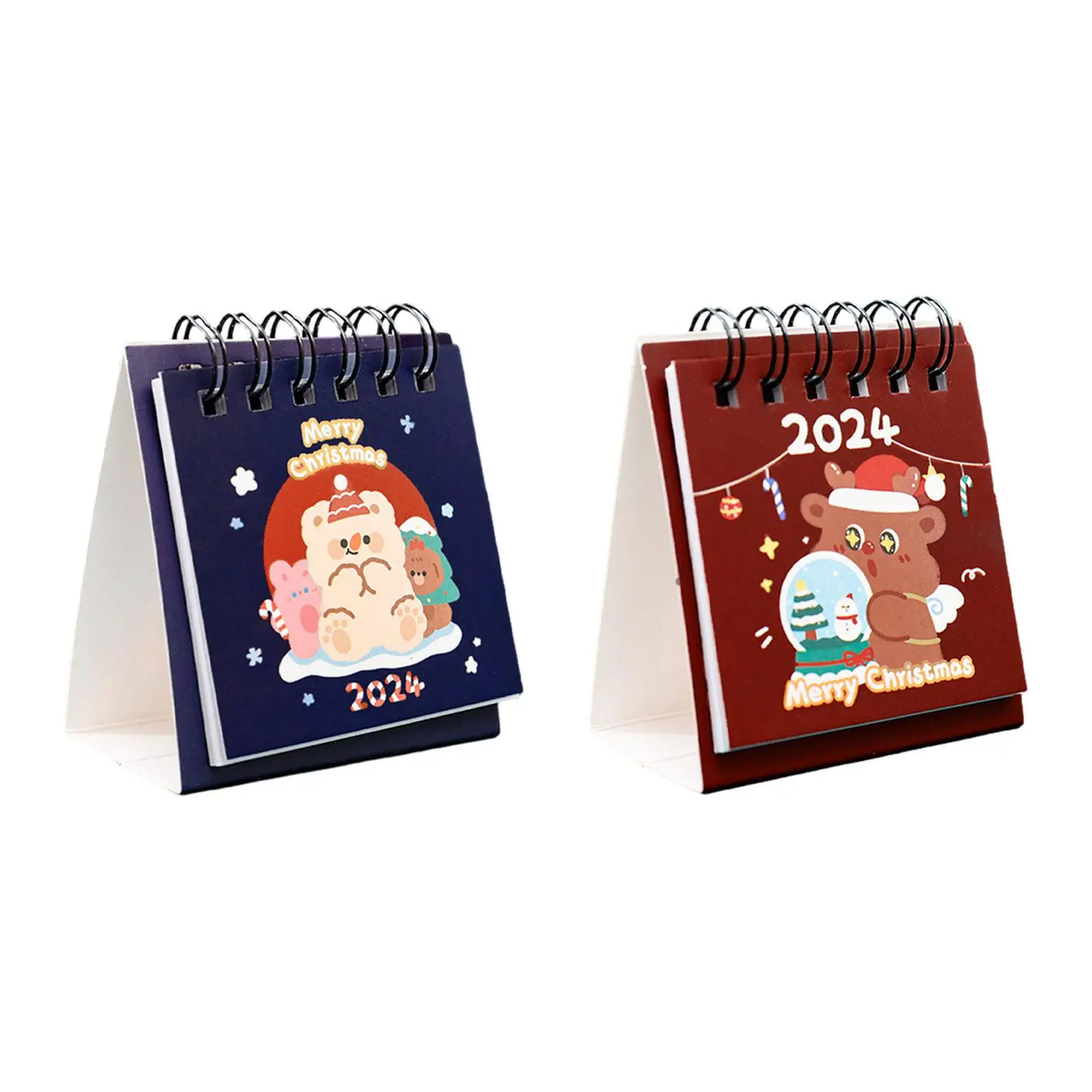 트윈 와이어 바인딩 캘린더, 2024년 캘린더, 귀여운 스탠딩 플립 데스크탑 캘린더, 책상 가정 계획 정리용