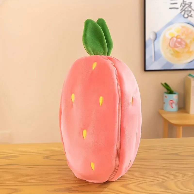 토끼 박제 동물, 지퍼가 달린 가역 당근 딸기 토끼 봉제 인형 귀여운 부드러운 토끼 장난감 베개 장식