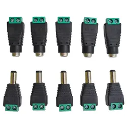 Pack of 5 Pairs: Male and Female Solderless DC Power Plugs with 5.5x2.1mm Green Terminal (5pairs Male Female)
