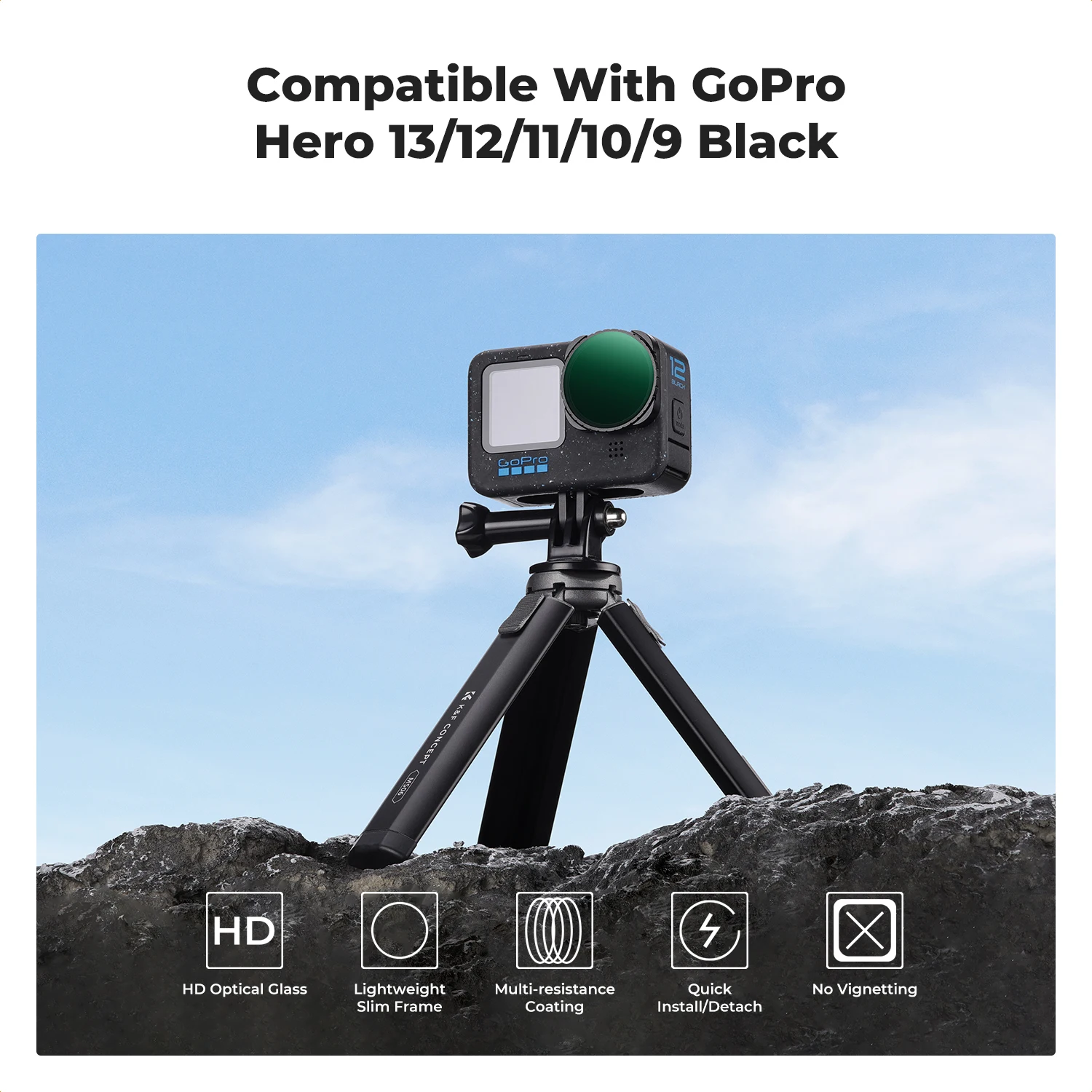 GoPro Hero avec filtre ND variable K&F Concept, flou de mouvement dans une cascade