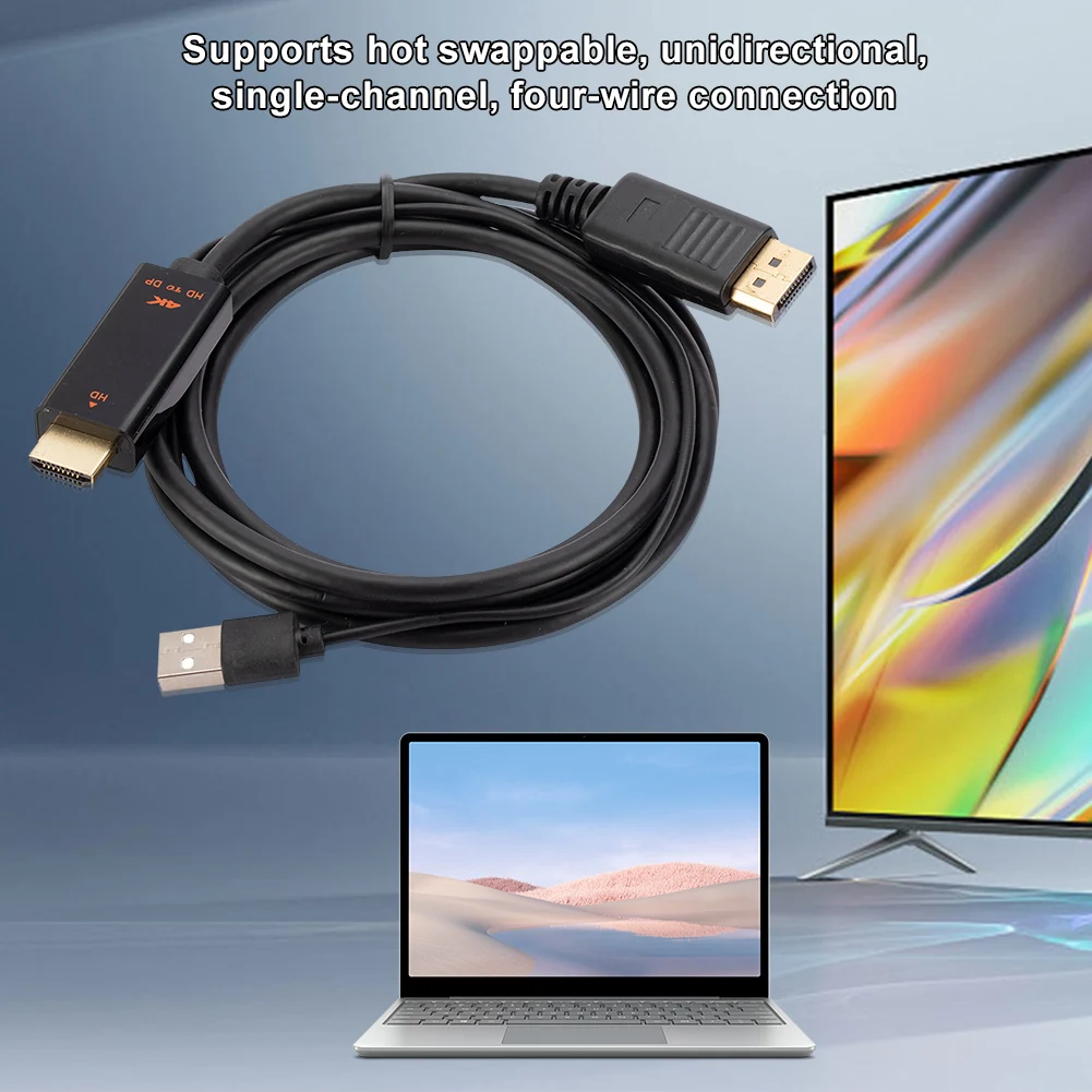 1.8M HDMI-Compatible Source To DP Display Monitor Cable USB Powered 4K 60Hz HDMI-Compatible To DP Cord for PC Laptop PS5 Xbox
